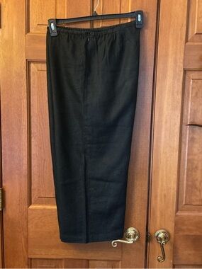 JM Collection Black Elastic-Waist womens linen ankle length wide leg Pants